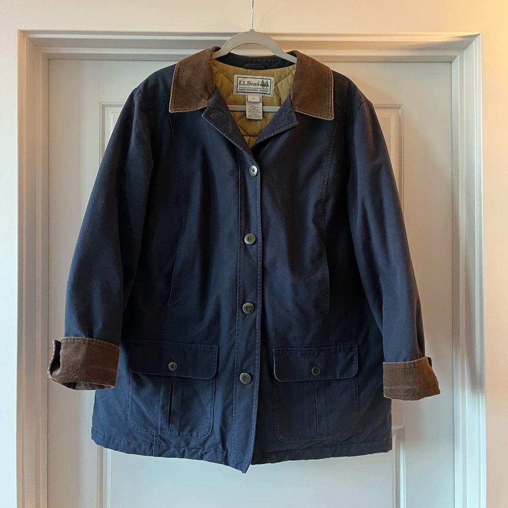 Vintage LL Bean Navy & Corduroy Barn/Chore Coat with Thinsulate